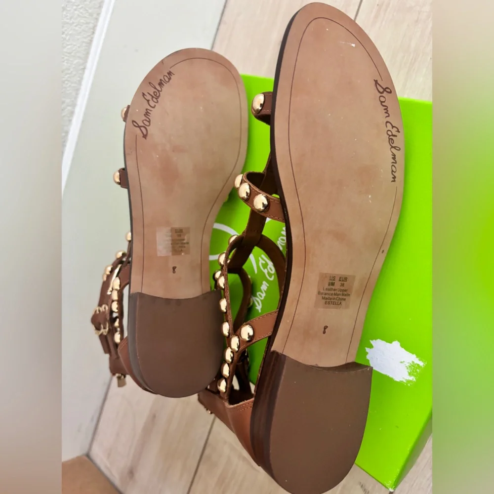 New in Box Sam Edelman Estella Sandal in Cognac Leather - Picture 8 of 9